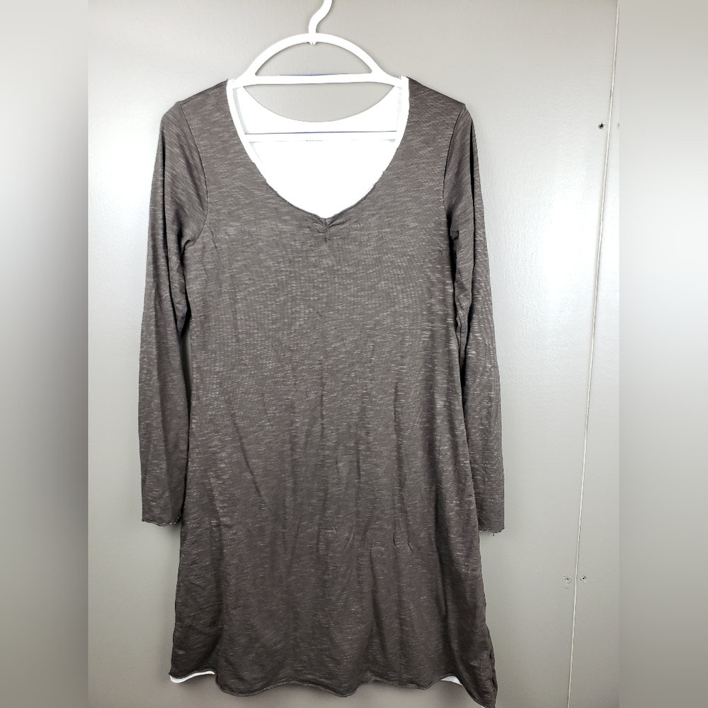 Horny Toad Womens Dress Size Medium Midi Long Sleeve Brown White